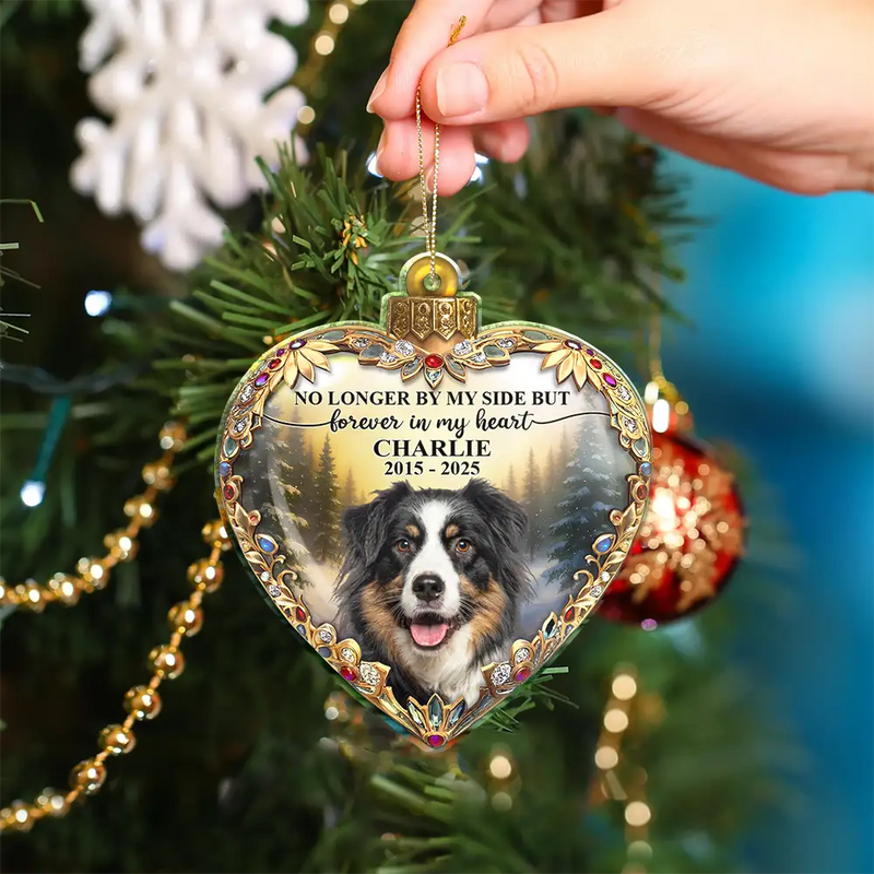 Pet Lovers,Cat Lovers,Dog Lovers,Sad,Memorial - Custom Photo Forever Loved Memorial Dog Cat - Personalized Custom Shaped Acrylic Ornament