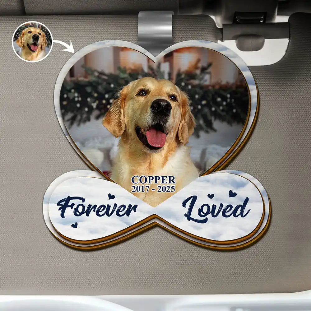 Sad,Memorial,Dog Lovers,Pet Lovers,Cat Lovers - Custom Photo Forever Loved Memorial Dog Cat - Personalized Custom Shaped Car Visor Clip