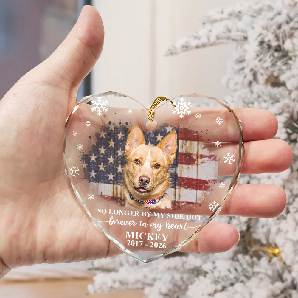 Custom Photo Forever Loved Memorial Dog Cat - Personalized Heart Shaped Glass Ornament