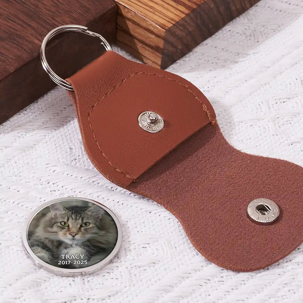 Pet Lovers,Cat Lovers,Dog Lovers,Sad,Memorial - Custom Photo Forever Loved Memorial Dog Cat - Personalized Leather Pocket Hug