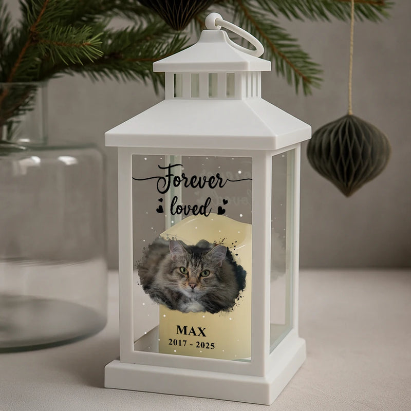 Pet Lovers,Cat Lovers,Dog Lovers,Sad,Memorial - Custom Photo Forever Loved Memorial Dog Cat Family - Personalized LED Candle Lantern