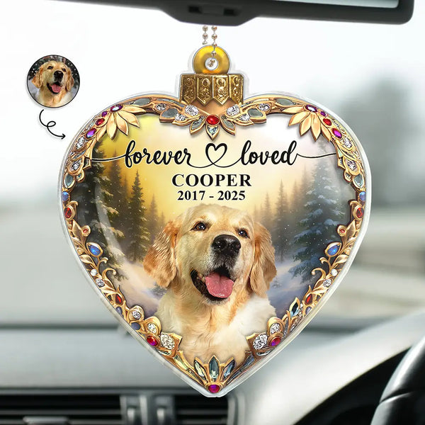 Pet Lovers,Cat Lovers,Dog Lovers,Sad,Memorial,Family - Custom Photo Forever Loved Memorial Dog Cat Family 3D Effect - Personalized Acrylic Car Hanger