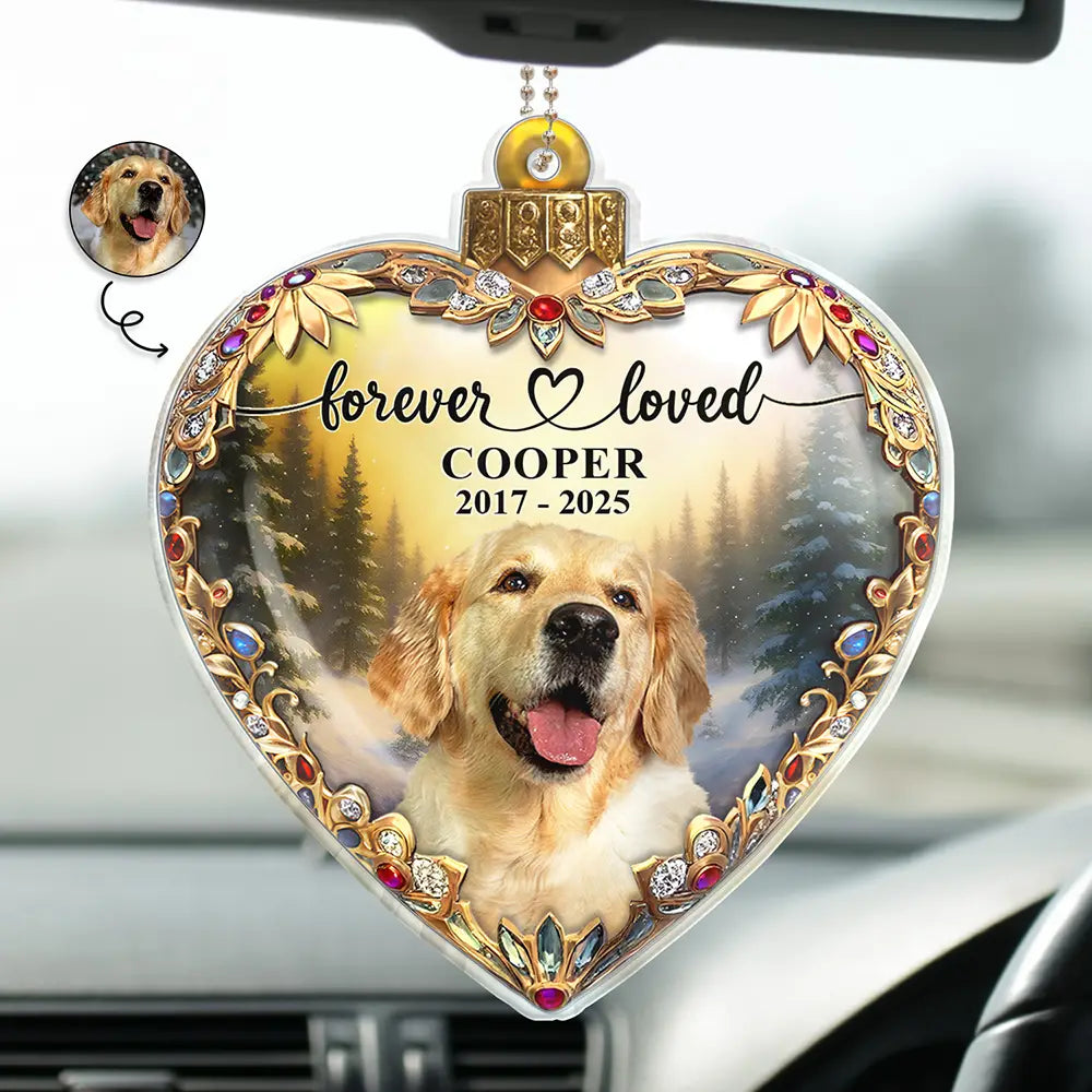 Custom Photo Forever Loved Memorial Dog Cat Family 3D Effect - Personalized Acrylic Car Hanger