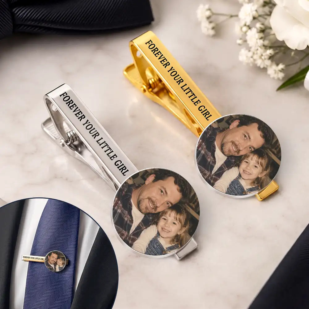 Sentimental,Gift For Father,Custom Photo,Wedding,Upload Full Photo - Custom Photo Forever Your Little Girl - Personalized Tie Clip