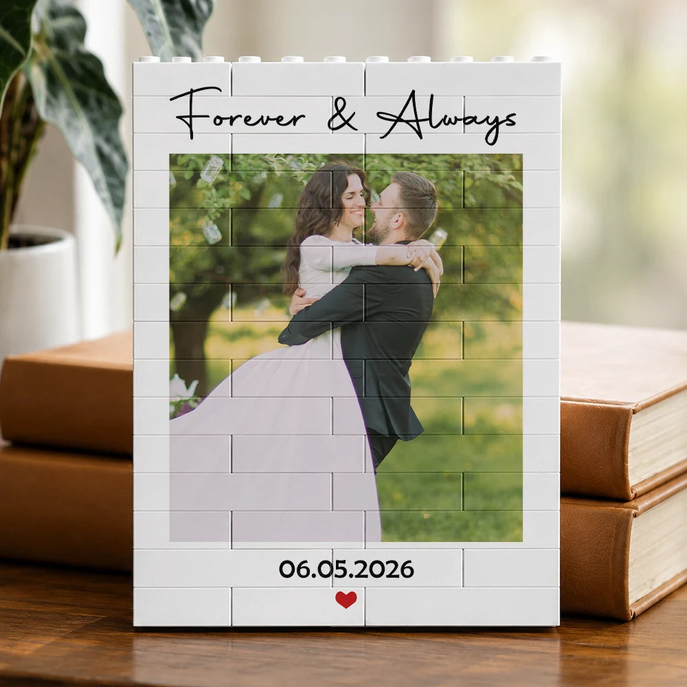 Custom Photo, Gift For Couples, Top Market, Romantic, Dynamic Photo - Custom Photo Forever & Always Couple Anniversary - Personalized Building Brick Blocks