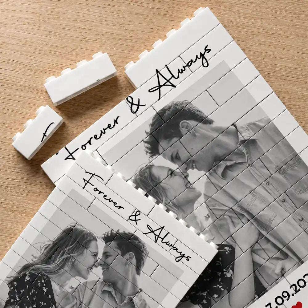 Custom Photo, Gift For Couples, Top Market, Romantic, Dynamic Photo - Custom Photo Forever & Always Couple Anniversary - Personalized Building Brick Blocks