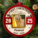 Pet Lovers,Pet Mom,Pet Dad,Dog Lovers,Dog Mom,Dog Dad,Cat Lovers,Cat Mom,Cat Dad,Christmas,Love - Custom Photo Frame First Christmas Dog Cat - Personalized 2-Layered Wooden Ornament