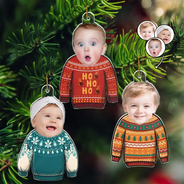 Funny, Parents, New baby, Gift For Grandparents, Christmas - Custom Photo Funny Baby Face Sweater - Personalized Custom Shaped Acrylic Ornament