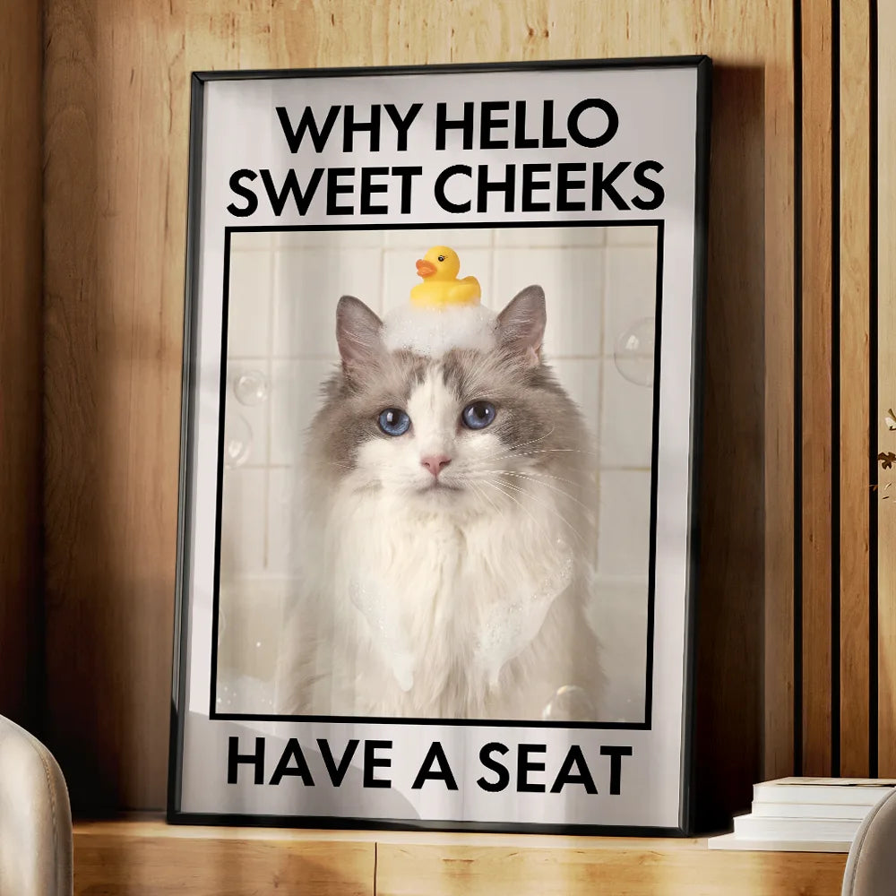 Custom Photo, Art Design, Pet Lovers, Humorous, Photo - Funny Bathroom Pet  - Custom Photo Funny Bathroom Pet Nice Butt Are You Pooping Toilet Dog Cat - Personalized Poster