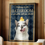 Custom Photo,Art Design,Pet Lovers,Humorous,Photo - Funny Bathroom Pet  - Custom Photo Funny Bathroom Pet Nice Butt Toilet Dog Cat - Personalized Poster