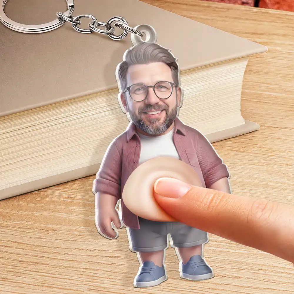 Custom Photo,Art Design,Family,Humorous,Photo - Belly FreeStyle Pose Figure - Custom Photo Funny Belly Character Family Member - Personalized Squishy Acrylic Keychain