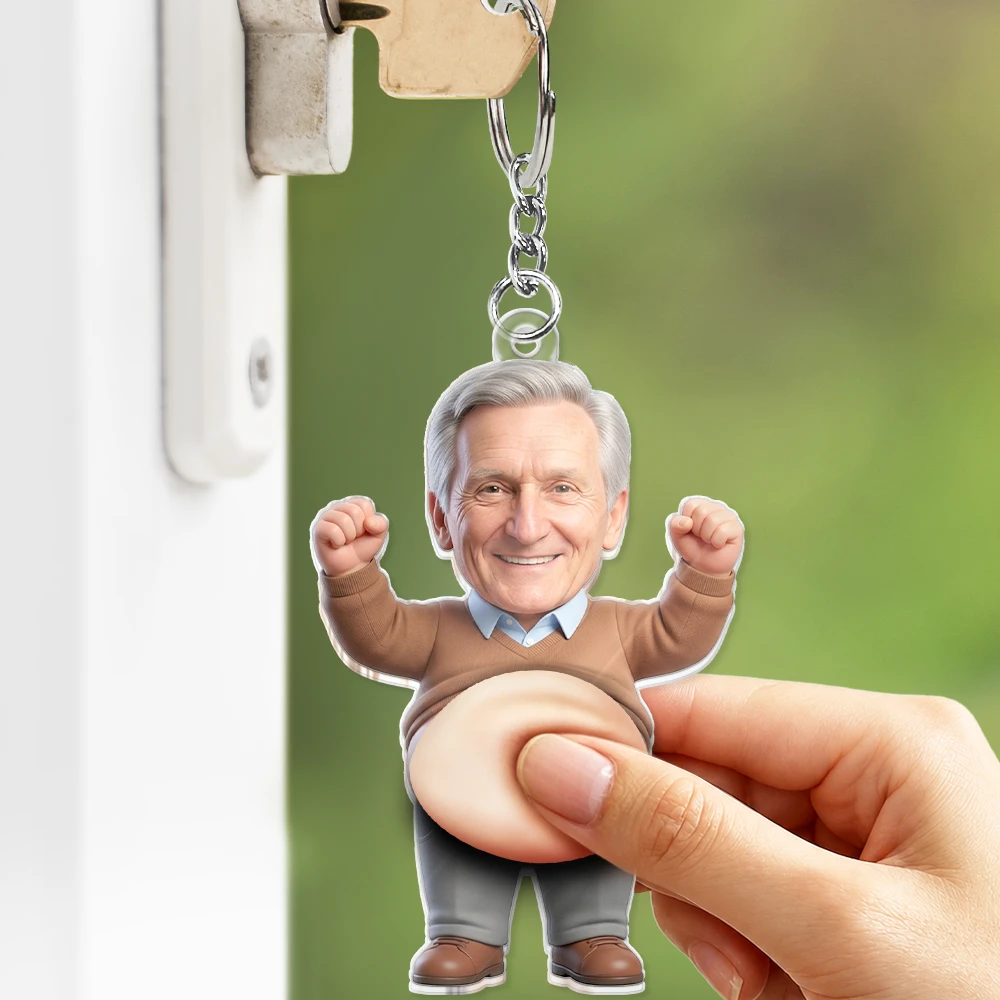 Custom Photo,Art Design,Family,Humorous,Photo - Belly FreeStyle Pose Figure - Custom Photo Funny Belly Character Family Member - Personalized Squishy Acrylic Keychain