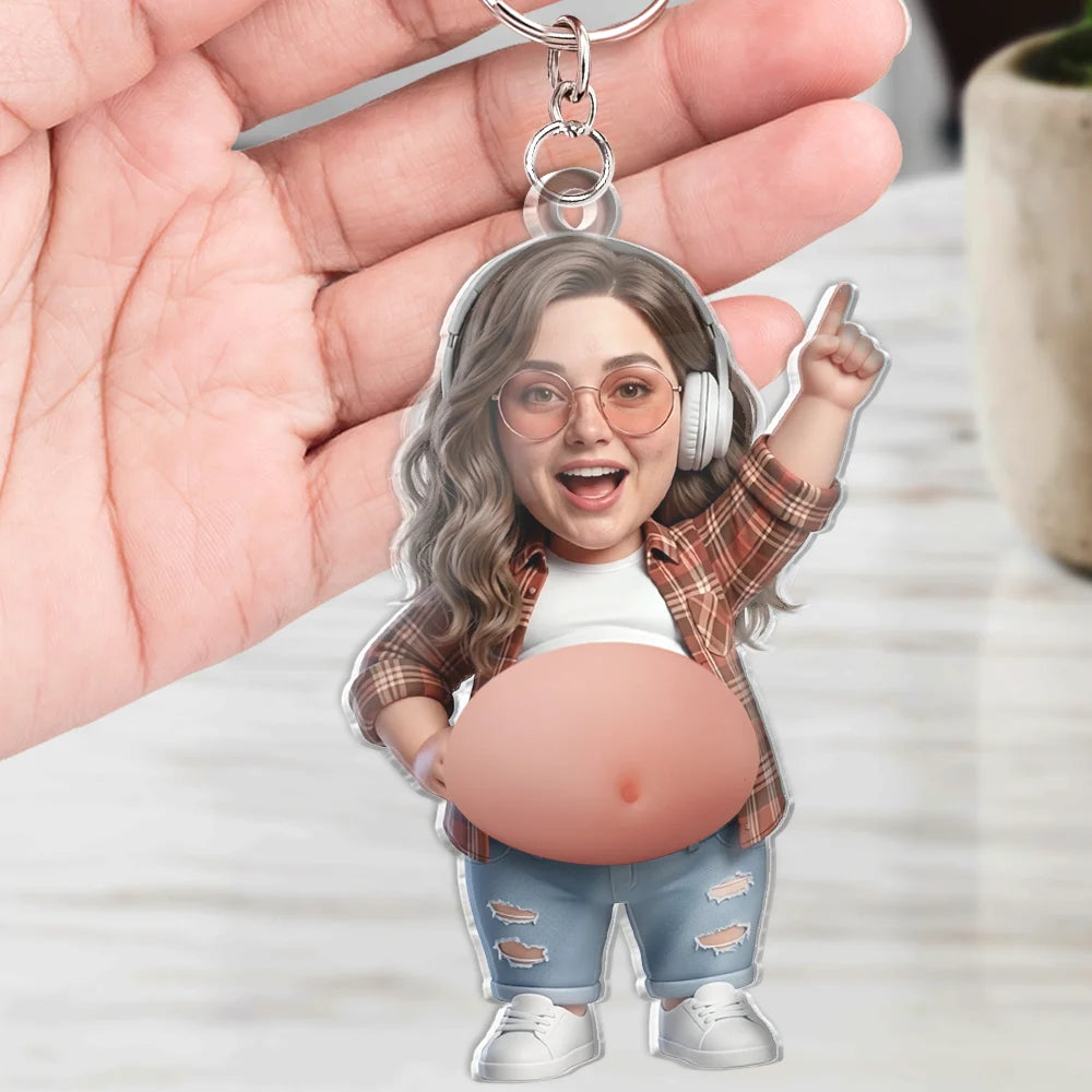 Custom Photo,Art Design,Family,Humorous,Photo - Belly FreeStyle Pose Figure - Custom Photo Funny Belly Character Family Member - Personalized Squishy Acrylic Keychain