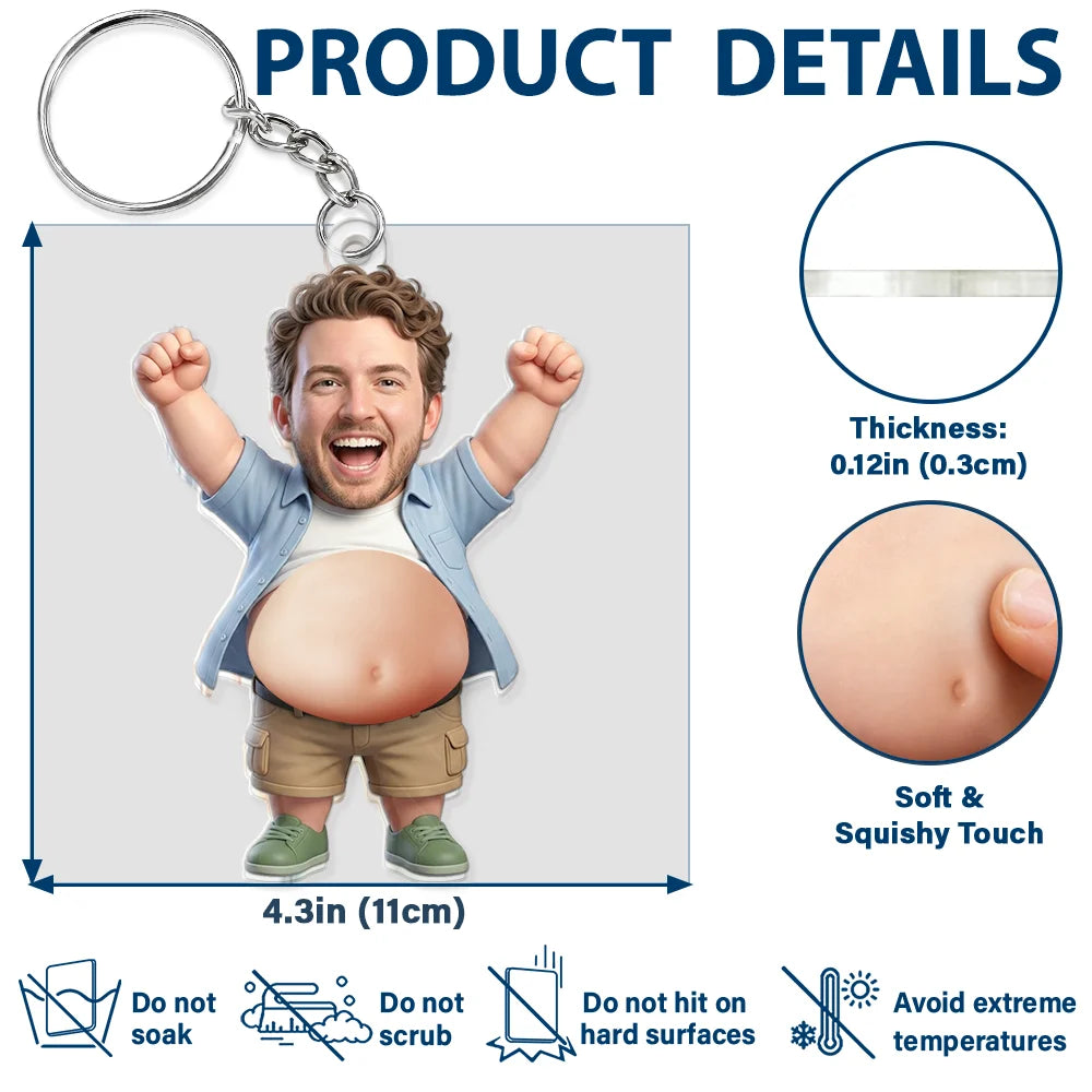 Custom Photo,Art Design,Family,Humorous,Photo - Belly FreeStyle Pose Figure - Custom Photo Funny Belly Character Family Member - Personalized Squishy Acrylic Keychain
