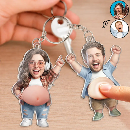 Custom Photo Funny Belly Character Family Member - Personalized Squishy Acrylic Keychain