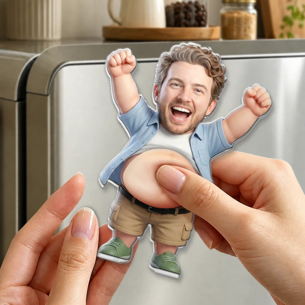 Custom Photo, Art Design, Family, Humorous, Photo - Belly FreeStyle Pose Figure - Custom Photo Funny Belly Character Family Members - Personalized Squishy Acrylic Fridge Magnet