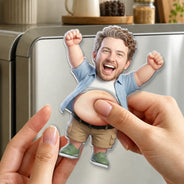 Custom Photo, Art Design, Family, Humorous, Photo - Belly FreeStyle Pose Figure - Custom Photo Funny Belly Character Family Members - Personalized Squishy Acrylic Fridge Magnet