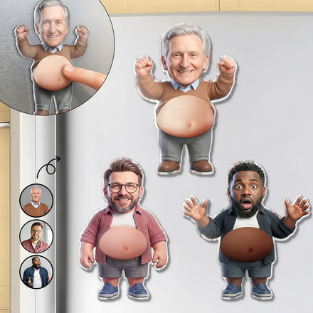 Custom Photo Funny Belly Character Family Members - Personalized Squishy Acrylic Fridge Magnet