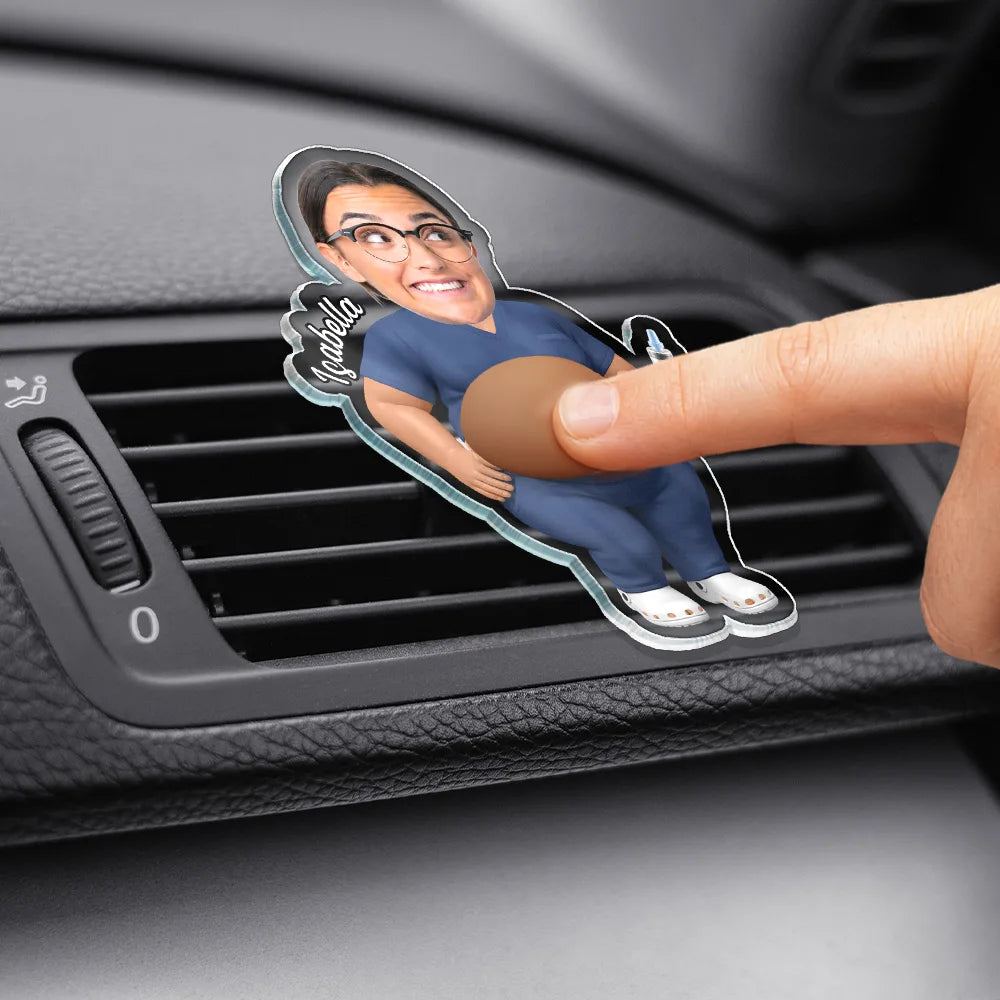 Humorous,Nurse,Custom Photo,Cut-Face Photo - Custom Photo Funny Belly Healthcare Heroes - Personalized Squishy Acrylic Car Vent Clip