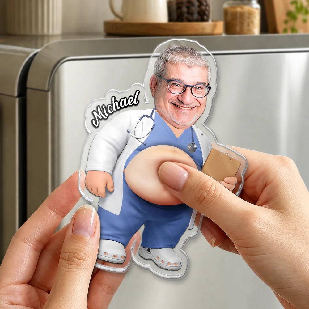 Custom Photo, Nurse, Humorous, Cut-Face Photo - Custom Photo Funny Belly Healthcare Heroes - Personalized Squishy Acrylic Fridge Magnet