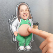 Custom Photo, Nurse, Humorous, Cut-Face Photo - Custom Photo Funny Belly Healthcare Heroes - Personalized Squishy Acrylic Fridge Magnet