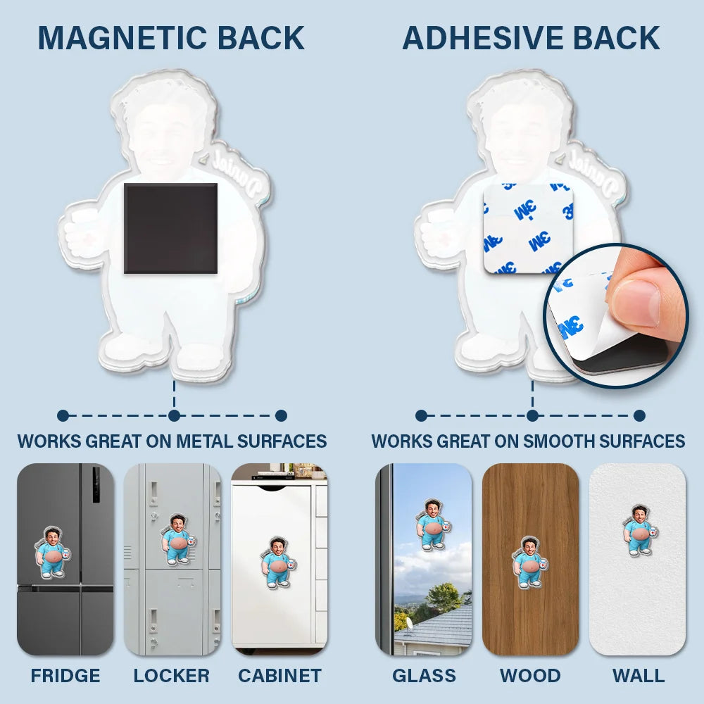 Custom Photo, Nurse, Humorous, Cut-Face Photo - Custom Photo Funny Belly Healthcare Heroes - Personalized Squishy Acrylic Fridge Magnet
