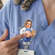 Humorous,Nurse,Custom Photo,Cut-Face Photo - Custom Photo Funny Belly Healthcare Heroes - Personalized Squishy Badge Reel