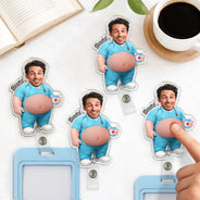 Humorous,Nurse,Custom Photo,Cut-Face Photo - Custom Photo Funny Belly Healthcare Heroes - Personalized Squishy Badge Reel