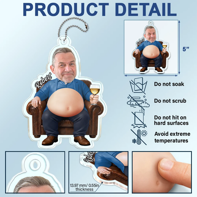 Gift For Colleagues,Humorous,Custom Photo,Cut-Face Photo - Custom Photo Funny Belly Office Squad - Personalized Squishy Acrylic Car Hanger