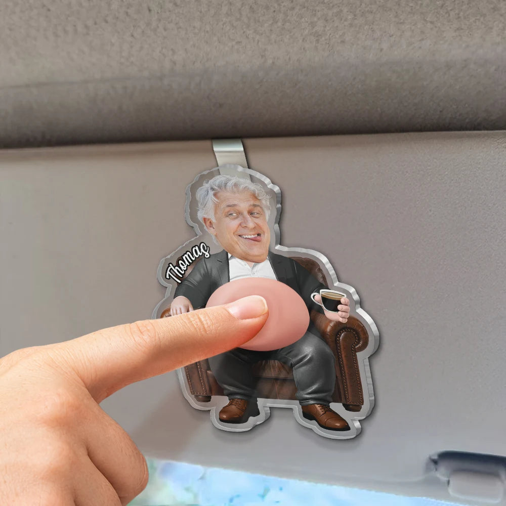 Gift For Boss,Humorous,Custom Photo,Cut-Face Photo - Custom Photo Funny Belly Office Squad - Personalized Squishy Acrylic Car Visor Clip