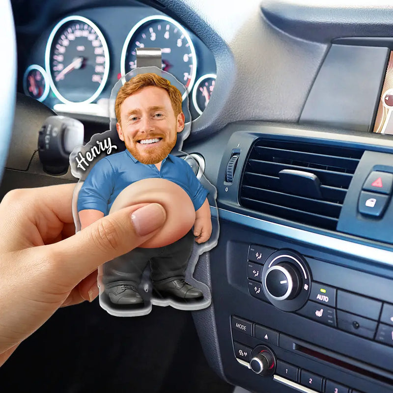 Gift For Boss,Humorous,Custom Photo,Cut-Face Photo - Custom Photo Funny Belly Office Squad - Personalized Squishy Acrylic Car Visor Clip