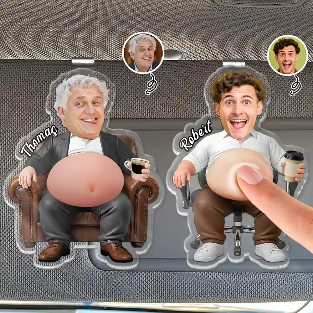 Gift For Boss,Humorous,Custom Photo,Cut-Face Photo - Custom Photo Funny Belly Office Squad - Personalized Squishy Acrylic Car Visor Clip