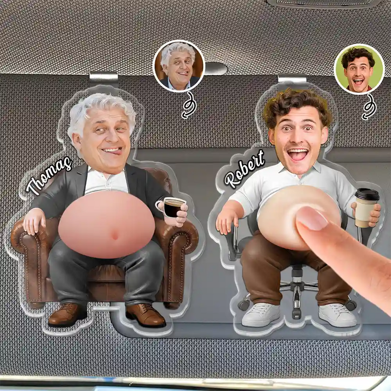 Gift For Boss,Humorous,Custom Photo,Cut-Face Photo - Custom Photo Funny Belly Office Squad - Personalized Squishy Acrylic Car Visor Clip
