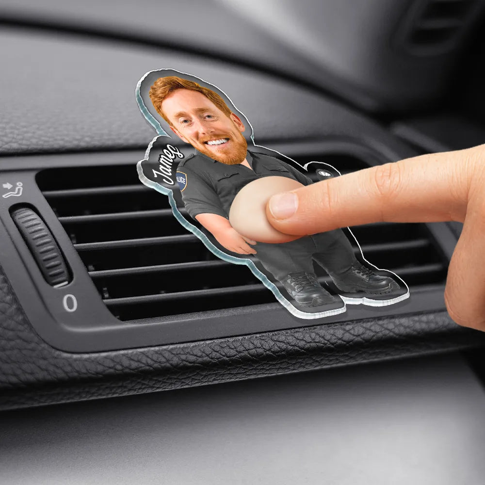 Humorous,Officer,Custom Photo,Cut-Face Photo - Custom Photo Funny Belly Police Officer On Duty - Personalized Squishy Acrylic Car Vent Clip