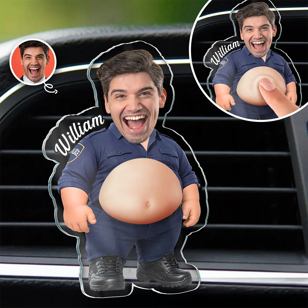 Custom Photo Funny Belly Police Officer On Duty - Personalized Squishy Acrylic Car Vent Clip