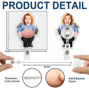 Humorous,Officer,Custom Photo,Cut-Face Photo - Custom Photo Funny Belly Police Officer On Duty - Personalized Squishy Badge Reel