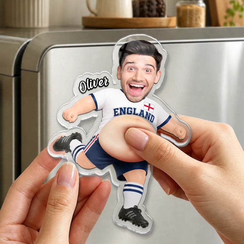 Custom Photo, Football (Soccer), Gift For Men, Gift For Yourself, Humorous, Summer Soccer Games, Cut-Face Photo - Custom Photo Funny Belly Score A Goal - Personalized Squishy Acrylic Fridge Magnet