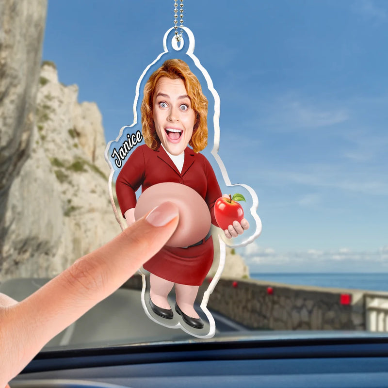 Teacher,Humorous,Back To School,Custom Photo,Cut-Face Photo - Custom Photo Funny Belly Teacher On Duty - Personalized Squishy Acrylic Car Hanger