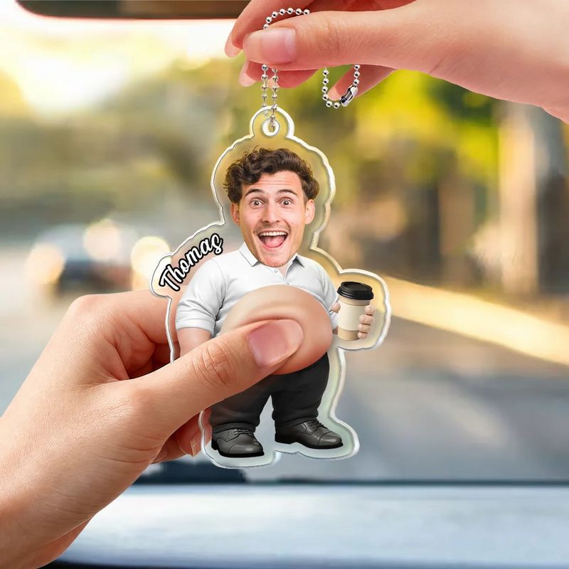 Teacher,Humorous,Back To School,Custom Photo,Cut-Face Photo - Custom Photo Funny Belly Teacher On Duty - Personalized Squishy Acrylic Car Hanger