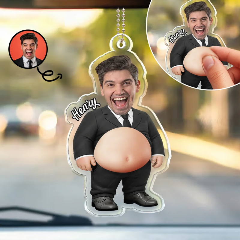 Teacher,Humorous,Back To School,Custom Photo,Cut-Face Photo - Custom Photo Funny Belly Teacher On Duty - Personalized Squishy Acrylic Car Hanger