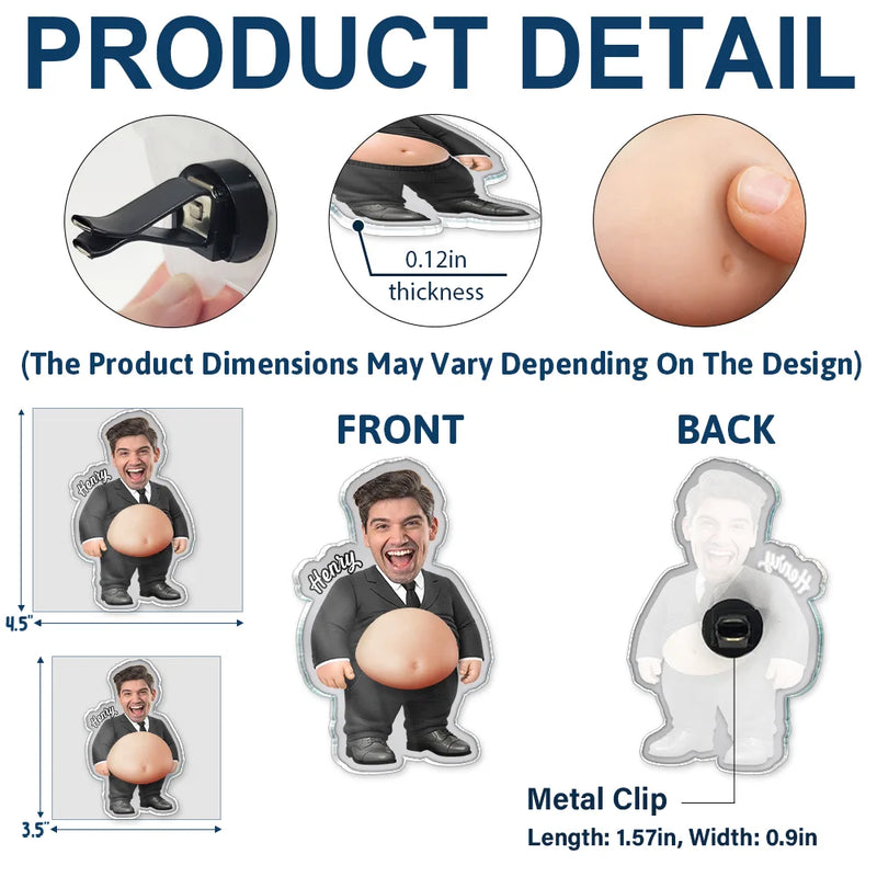 Teacher,Humorous,Back To School,Custom Photo,Cut-Face Photo - Custom Photo Funny Belly Teacher On Duty - Personalized Squishy Acrylic Car Vent Clip