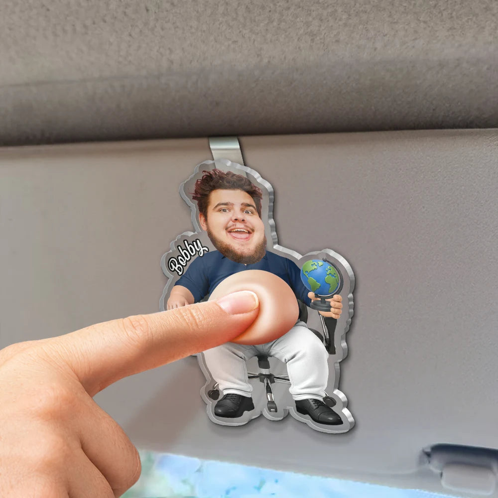 Teacher, Humorous, Back To School, Custom Photo, Cut-Face Photo - Custom Photo Funny Belly Teacher On Duty - Personalized Squishy Acrylic Car Visor Clip