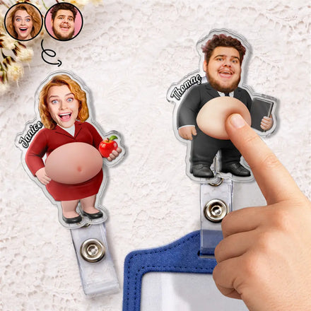 Custom Photo Funny Belly Teacher On Duty - Personalized Squishy Badge Reel