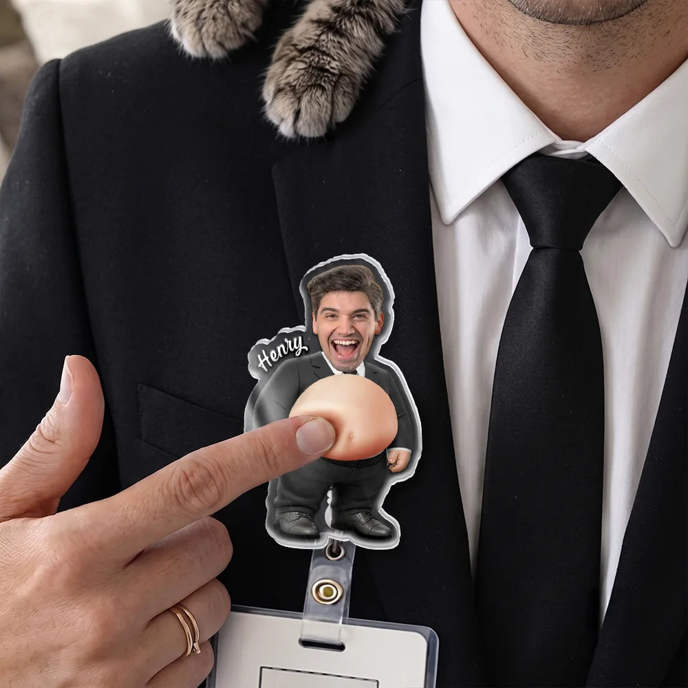 Teacher, Humorous, Back To School, Custom Photo, Cut-Face Photo - Custom Photo Funny Belly Teacher On Duty - Personalized Squishy Badge Reel