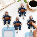 Teacher, Humorous, Back To School, Custom Photo, Cut-Face Photo - Custom Photo Funny Belly Teacher On Duty - Personalized Squishy Badge Reel