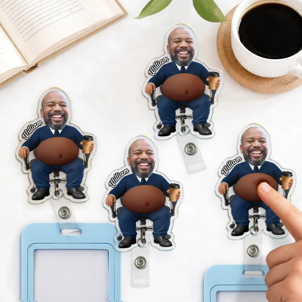Teacher, Humorous, Back To School, Custom Photo, Cut-Face Photo - Custom Photo Funny Belly Teacher On Duty - Personalized Squishy Badge Reel
