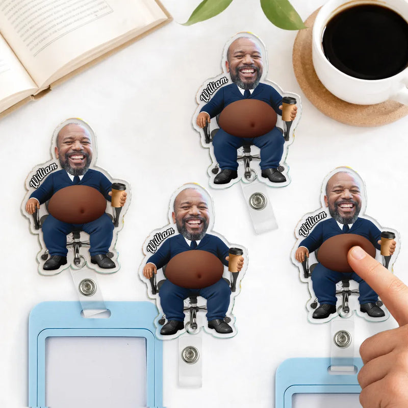Teacher, Humorous, Back To School, Custom Photo, Cut-Face Photo - Custom Photo Funny Belly Teacher On Duty - Personalized Squishy Badge Reel