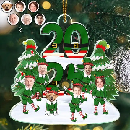 Custom Photo Funny Christmas Elf Family Face Cut - Personalized Custom Shaped Acrylic Ornament