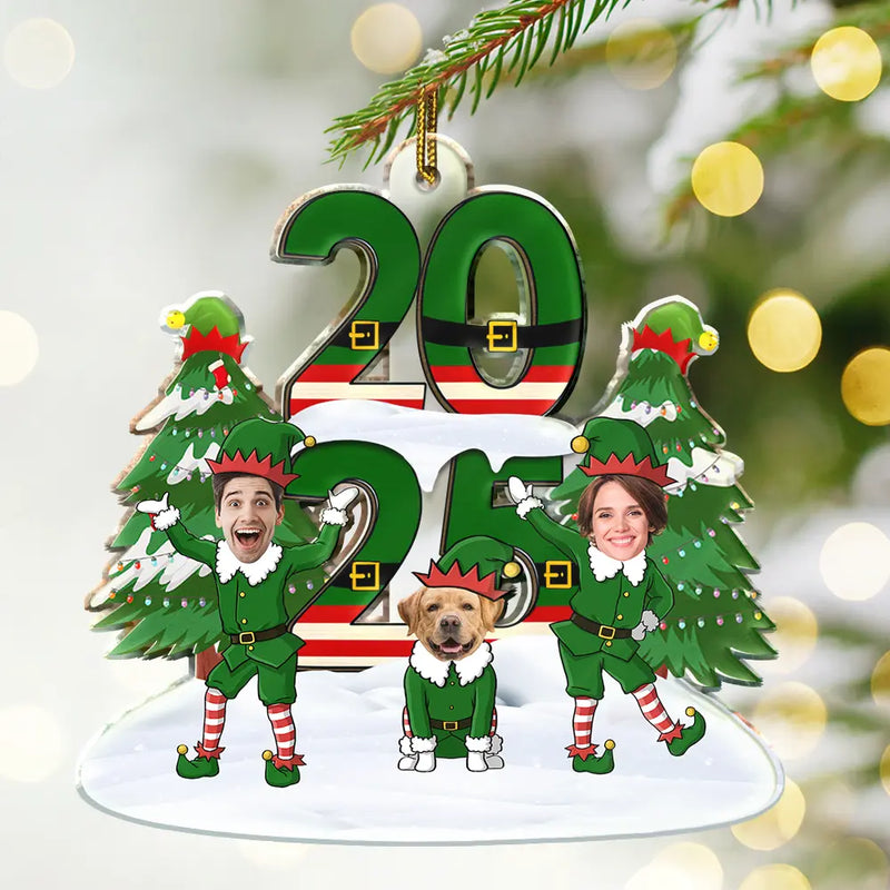Family,Parents,Gift For Grandparents,Gift For Kids,Gift For Grandkids,Pet Lovers,Dog Lovers,Christmas,Custom Photo - Custom Photo Funny Christmas Elf Family Face Cut - Personalized Custom Shaped Acrylic Ornament