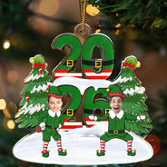 Family,Parents,Gift For Grandparents,Gift For Kids,Gift For Grandkids,Pet Lovers,Dog Lovers,Christmas,Custom Photo - Custom Photo Funny Christmas Elf Family Face Cut - Personalized Custom Shaped Acrylic Ornament